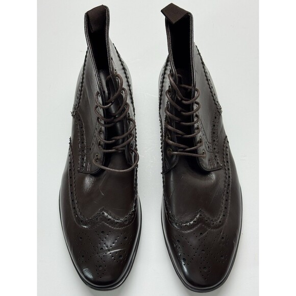 Size 9 - ASOS Men’s Brown Leather Brogue Wingtip Boots - Picture 3 of 7